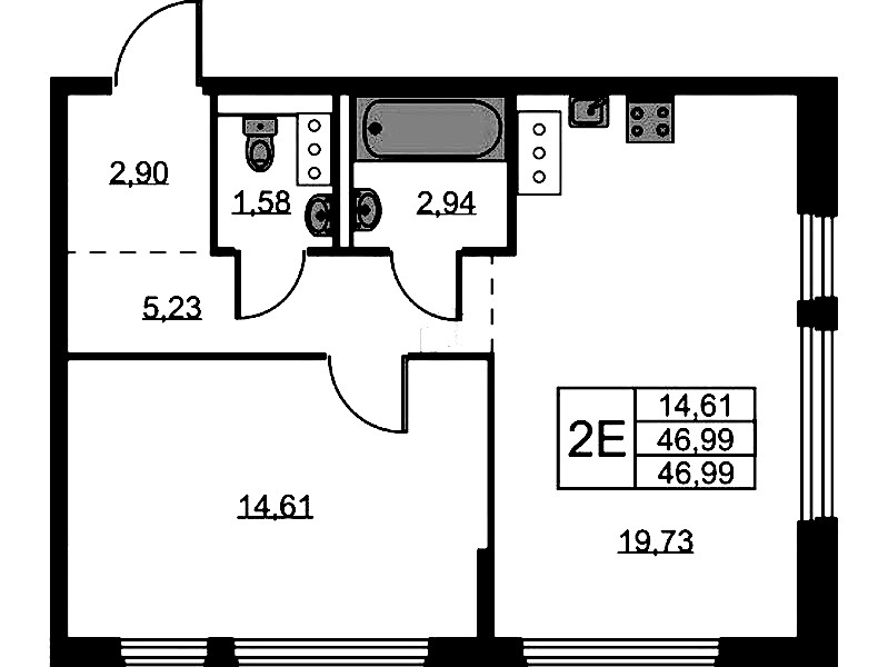 1-комнатная квартира 46.99 м², 2/11 эт., ЖК «Новое Колпино»
